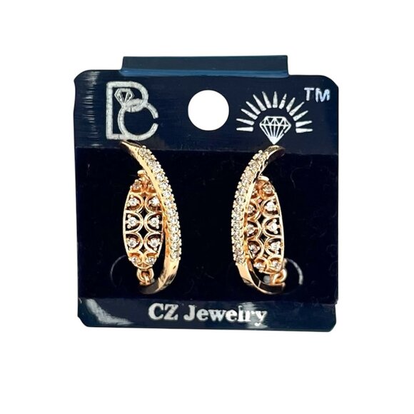 Elegant Rose Gold-Toned Hoop Earrings Gift for Women Unique Trendy Chic - Picture 1 of 5